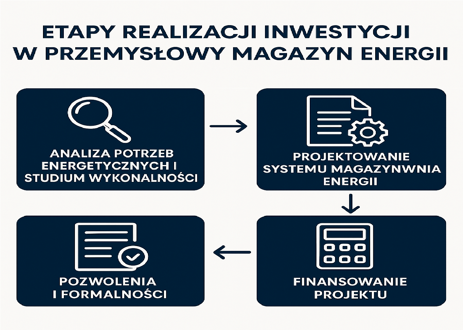 Etapy realizacji inwestycji w przemysłowy magazyn energii