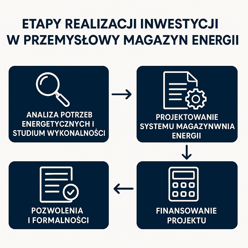 Etapy realizacji inwestycji w przemysłowy magazyn energii